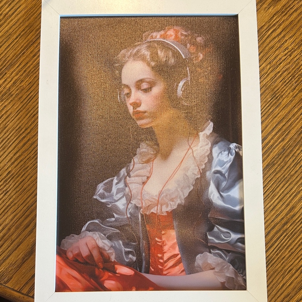 Elegant Portrait Art Print with Headphones